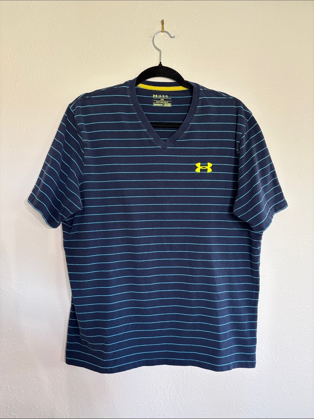 Under Armour Men's Navy and Yellow Striped Tee